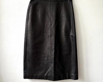 Vintage 100% leather midi dark brown skirt