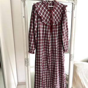 Vintage kerst jaren 80 nachtjapon 100% katoen, nachtjurk, geruite nachtjapon, Victoriaanse nachtjapon, Edwardiaanse nachtjapon, feestelijke nachtjapon