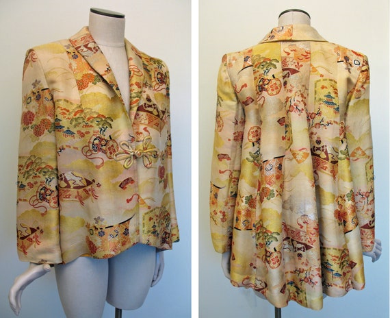 1940s Vintage Asian Brocade Swing Jacket Sz M/L