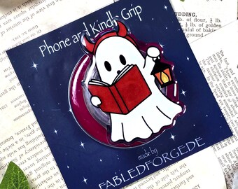 Ghost Kindle Grip | Halloween Kindle Grip | MagSafe Grip | Bookish Accessory | Cozy Reading | Booktok Gift | Devil Horns Ghost Design