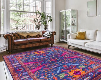 Turkish Area Rug, Livingroom Blue Rug, Colourful Hallway Rug, Modern Pattern Rug, Bedroom Rug, Kitchen Kilim, Turkish Rug, Washable Area Rug