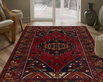 Traditional Turkish Rug, Ottoman Red Kilim, Brown/Red Ethnic Area Rug with Non-Slip Back, Boho Entryway Rug for Living Room, Bedroom Carpet