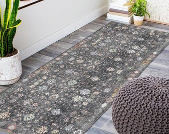 Gray Area Runner Rug, Entree Rug, Kitchen Carpet, Turkish Area Rug, Soft Gray Kilim, Ethnic Pattern, Boho Style Rug, Vintage Pattern Rugs