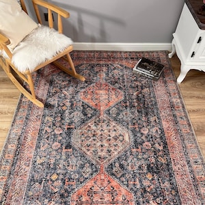 Blue Area Rug, Turkish Ethnic Kilim, Livingroom Rug with Non-Slip Back, Entryway Rug for Living Room, Bedroom Diningroom Rug, Kitchen Carpet