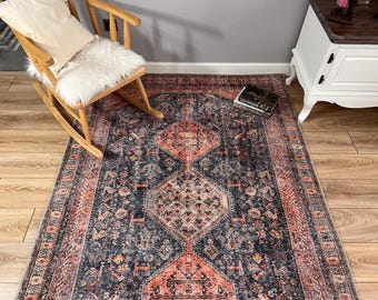 Blue Area Rug, Turkish Ethnic Kilim, Livingroom Rug with Non-Slip Back, Entryway Rug for Living Room, Bedroom Diningroom Rug, Kitchen Carpet