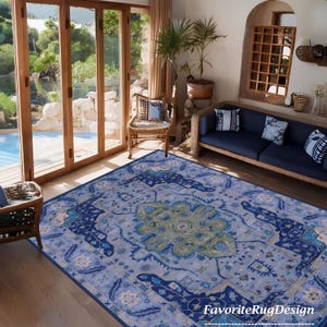 Blue Serapi Area Rug, Sea Blue Living Room Rug, Turkish Corridor Rug,  Bedroom Bathroom Rugs, Kitchen Rugs, Kids Room Rug, Office Rugs