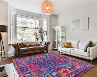 Alfombra turca, alfombra azul para sala de estar, alfombra colorida para pasillo, alfombra con estampado moderno, alfombra para dormitorio, kilim para cocina, alfombra turca, alfombra lavable