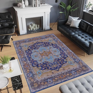 Blue Livingroom Rug, Turkish Ethnic Rug, Entree Runner, Diningroom Rug, Bedroom Runner Rug, Gift Carpet, Saloon Area Rug, Office Rug