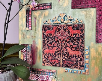 Handmade Turkish Kilim Wall Art, Turkish Artist Painting, Artwork Gift, Handmade, Great Boho WallArt Unique Gift, Organic and Harmless Paint