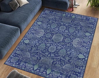 Blue Lounge Area Rug, Turkish Living Room Rug, Turkish Corridor Rug,  Bedroom Bathroom Rugs, Kitchen Rugs, Kids Room Rug, Office Rugs