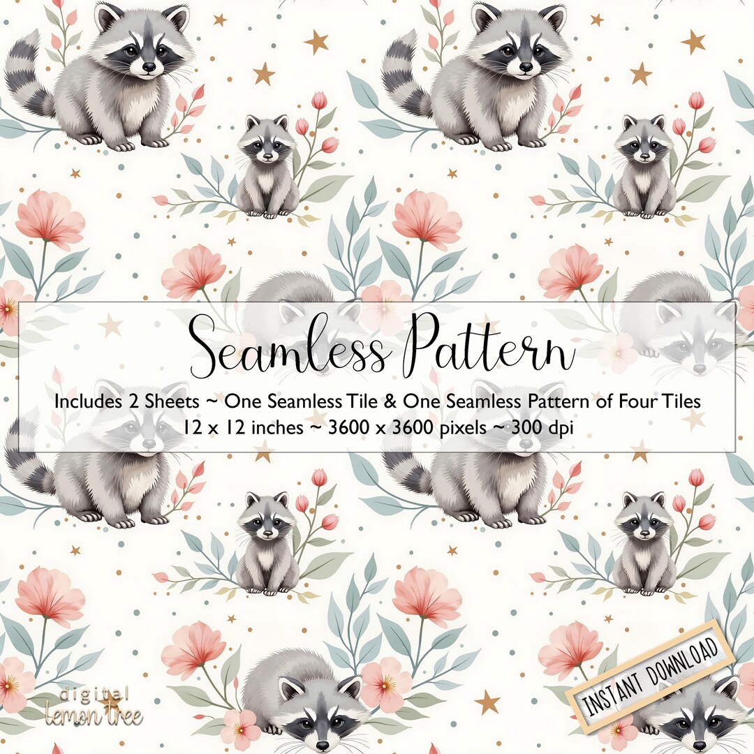Spring Raccoon Pattern Baby Raccoons Pattern, Seamless Pattern, Fabric Pattern, Wallpaper ...