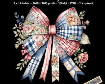 Patchwork Coquette Bow PNG: Floral T-Shirt Print (Digital Download)