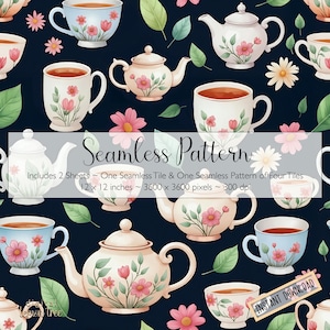 Teapots and Tea Cups Pattern, Seamless Repeat Pattern, Wallpaper Pattern, Fabric Pattern, Free Commercial Use