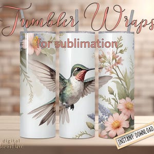 Hummingbird Tumbler Wrap: Seamless Floral Design (PNG Digital Download)