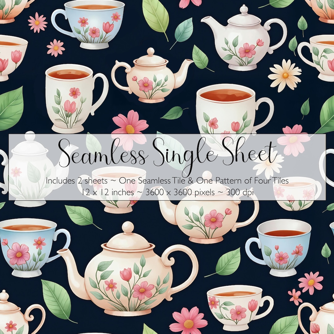 Teapots and Tea Cups Single Sheet, Seamless Repeat Pattern, Free ...