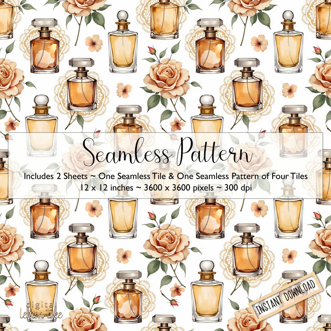 French Parfum Floral Pattern: Seamless Wallpaper, Fabric Design (JPG ...