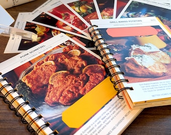 Retro Recipe Card Notebook - 1970s/1980s Better Homes & Gardens - Handmade Journal, Wire-Bound with Pockets
