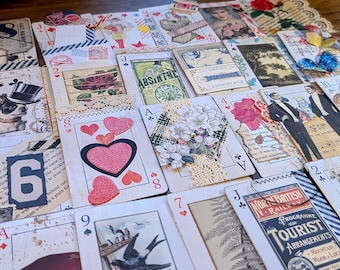 Altered Playing Cards Distressed Vintage Junk Journal Ephemera - Handmade Embellished Cards