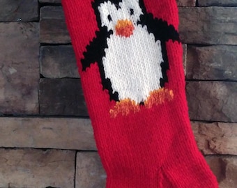 Personalized Christmas Stocking Knitting Pattern PDF - Penguin