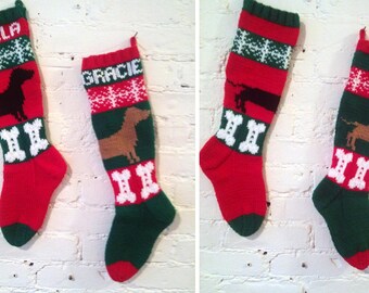 Personalized Christmas Stocking Knitting Pattern PDF - Dachshund