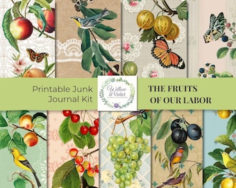 Fruits of Our Labor Junk Journal Kit – Botanical Pages, Ephemera (Digital Download)