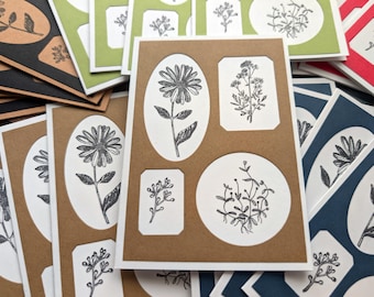 Blank All-Occasion Note Cards (Set of 4) Handmade with Botanical Stamps and Handmade Envelopes