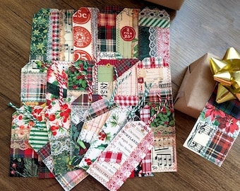 Handmade Small Christmas Gift Tags Patchwork Vintage-Style/Tim Holtz Fabric Tags Reusable