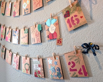 Christmas Advent Calendar Envelope Set - 24 Handmade Numbered Envelope to Stuff and String