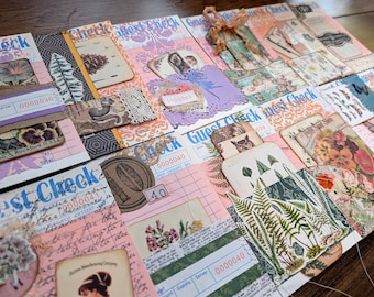 Embellished Pink Guest Checks Junk Journal Ephemera - Handmade, Decorated Retro Waitress Checks