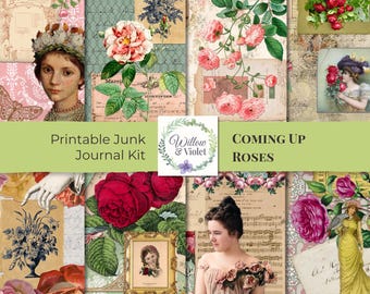 Coming Up Roses Junk Journal Kit – Floral Pages, Ephemera (Digital Download)