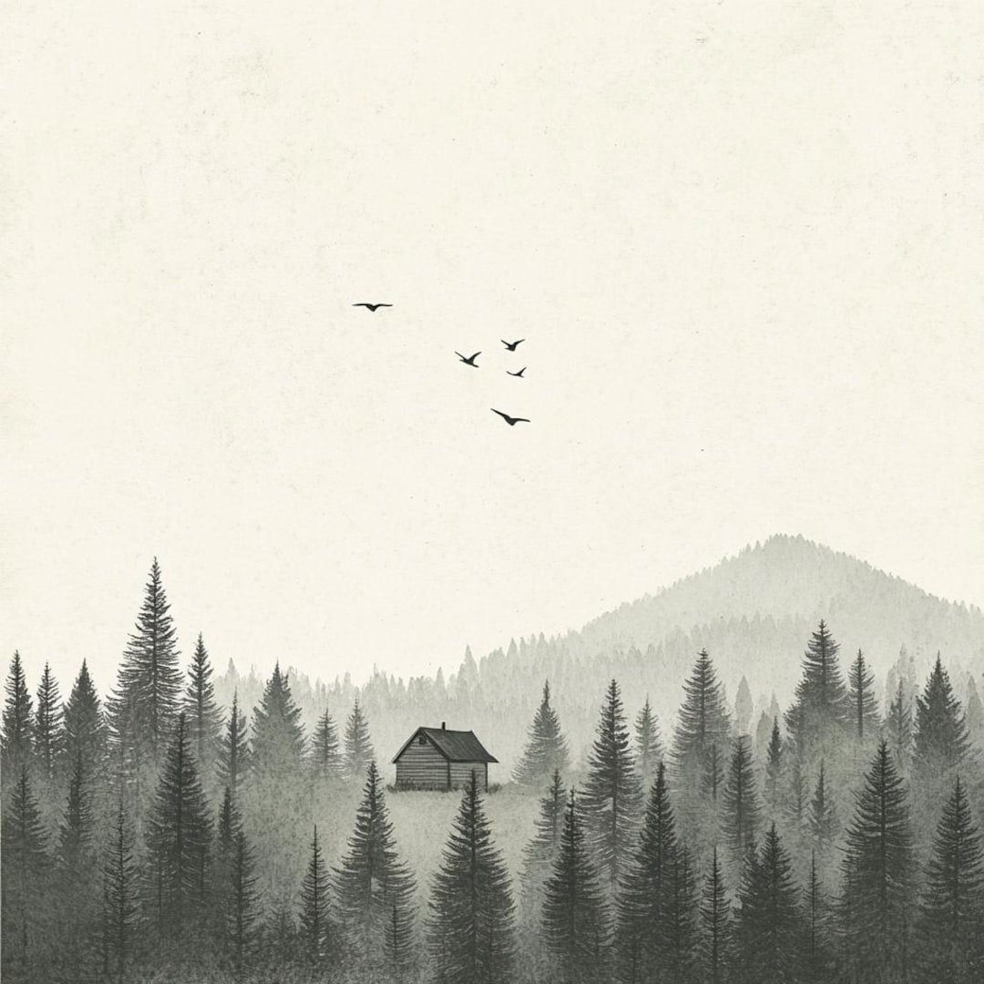 Scandinavian Minimalist Wall Art - Nordic Pine Forest With Cabin - Etsy - Scandinavian Minimalist Art