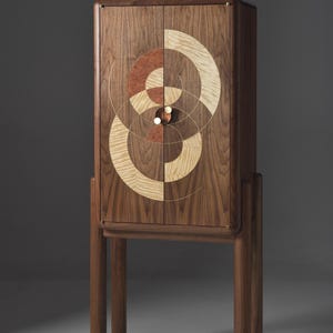 Drinks wine whisky liqueur American walnut wooden cabinet with brass details