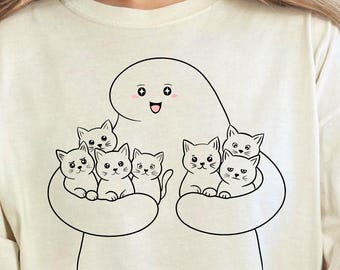 Cute Cat Lover Shirt - Holding Too Many Cats Graphic Tee, Funny Kitten Illustration, Comfort Colors® Cozy Aesthetic Kawaii Gift