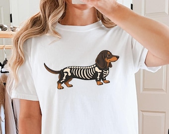 Camiseta de Halloween con esqueleto para perro salchicha / Regalo para dueños de perros salchicha