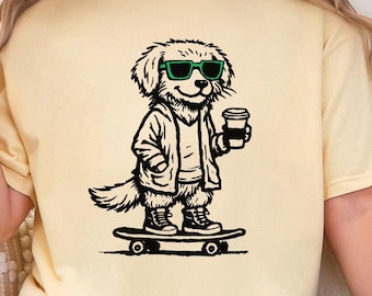 Golden Retriever Skateboard Shirt, Funny Coffee Dog Tee, Skater Dog Gift, Comfort Colors® Dog Lover T-Shirt