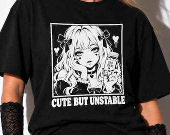 Camiseta inestable / Chica anime estilo gótico, Malas ideas (100% algodón)