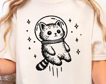 Space Cat T-Shirt | Astronaut Kitty Tee | Meowtronaut Galaxy Top | Comfort Colors 1717 | Cute Cat Lover Gift | Aesthetic Vintage Shirt