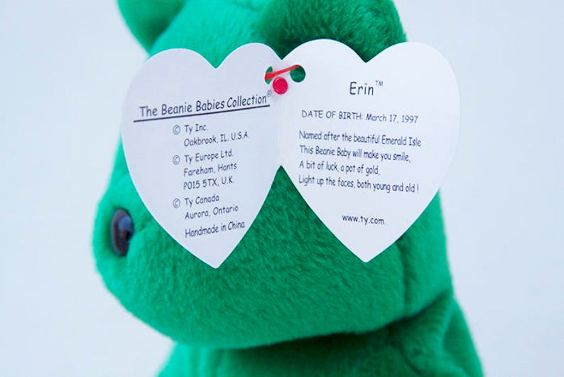 Green Bear Emerald Isle Original Green Bear Ty Beanie Baby Shamrock Vintage Toy Beanie Baby Display Case 1997 White Shamrock Erin