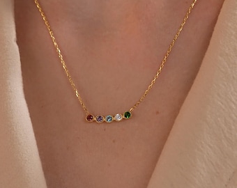 Dainty Birthstone Necklace for Mother, Personalized Gemstone Pendant, Christmas Jewelry Gifts for Grandma