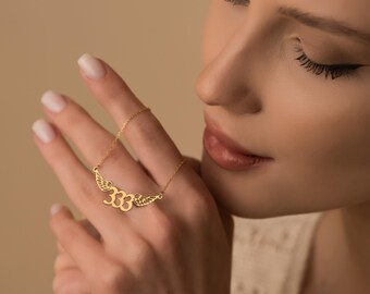 Dainty Angel Number Necklace, Angel Wings Necklace, 111,222,333,444,555,666,777,888,999,Protection Pendant,Spiritual Jewelry,Christmas Gift