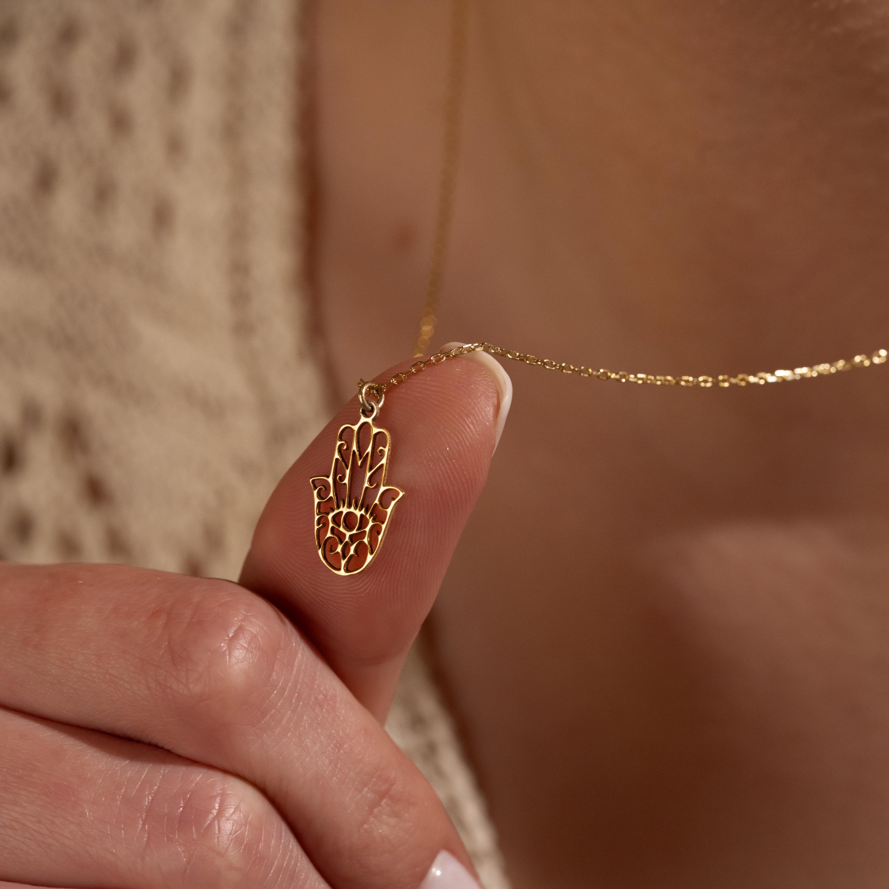 Personalized Hamsa Necklace, Custom Fatima Hand Pendant, Dainty Protective Charm, Gold Silver Jewelry for Mom, Mother's Day, Christmas Gift