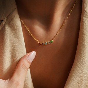 Personalized Birthstone Necklace, Handmade Dainty Gold Family Jewelry, Custom Minimalist Pendant for Grandmother, Christmas Gift for Her