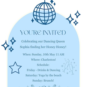 Blue and White Mamma Mia Bachelorette or Bridal Shower Invite Template