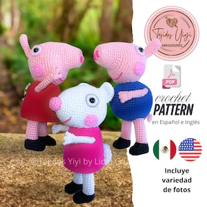 Cyfrowy wzór Świnki Peppy w formacie PDF, w języku hiszpańskim/angielskim, autorstwa Tejidos Yiyi