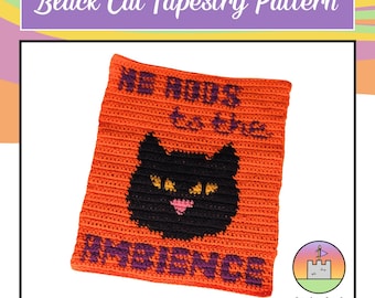 Padrão de crochê para tapeçaria de Halloween com gato preto