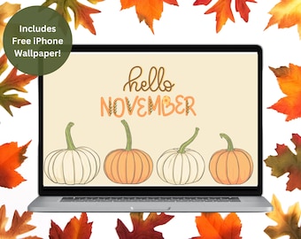 November Fall Autumn Laptop Wallpaper, Fall Digital Wallpaper, iPhone Wallpaper, Instant Download, Fall Computer Wallpaper Background