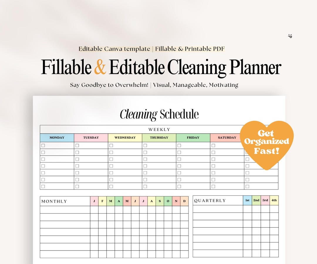 Cleaning Schedule & Checklist Bundle | Editable Canva Template ...