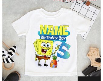 Spongebob Themed Custom Name T-Shirt Spongebob Themed Birthday Spongebob Themed Graphic Tee Custom Spongebob Personalized Name T-shirt