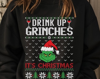 Drink Up Grinches, Ugly Sweater, Gildan 18000 Unisex Heavy Blend™ Crewneck Sweatshirt