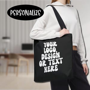 CUSTOM Tote Bag, 13x13 16x16 18x18, Choose Your Text Design or Logo